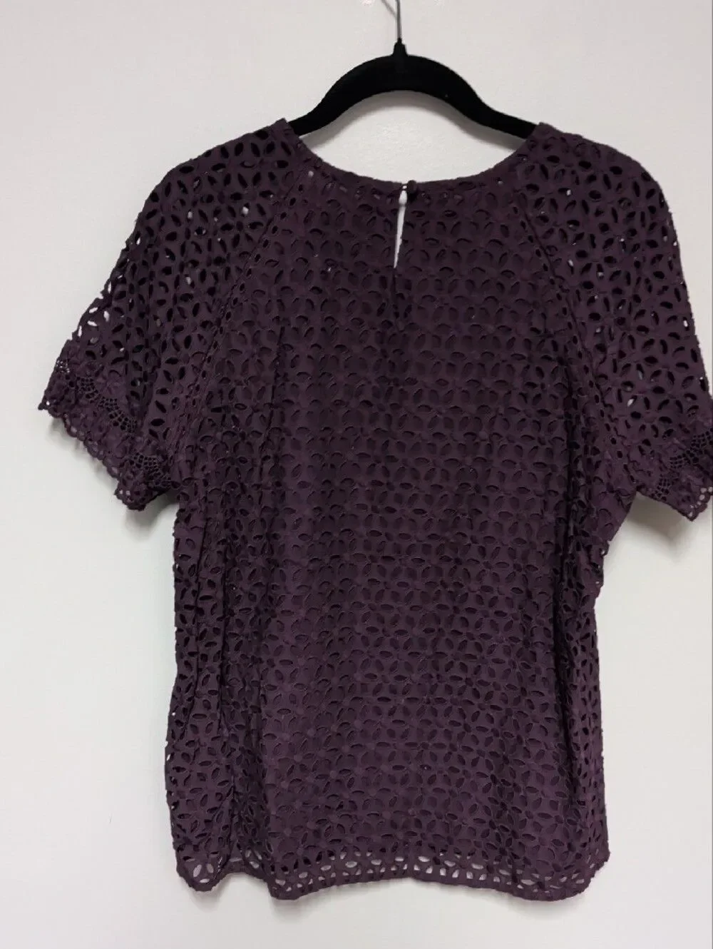 J. Crew Purple Eyelet Lace Short Sleeve Blouse